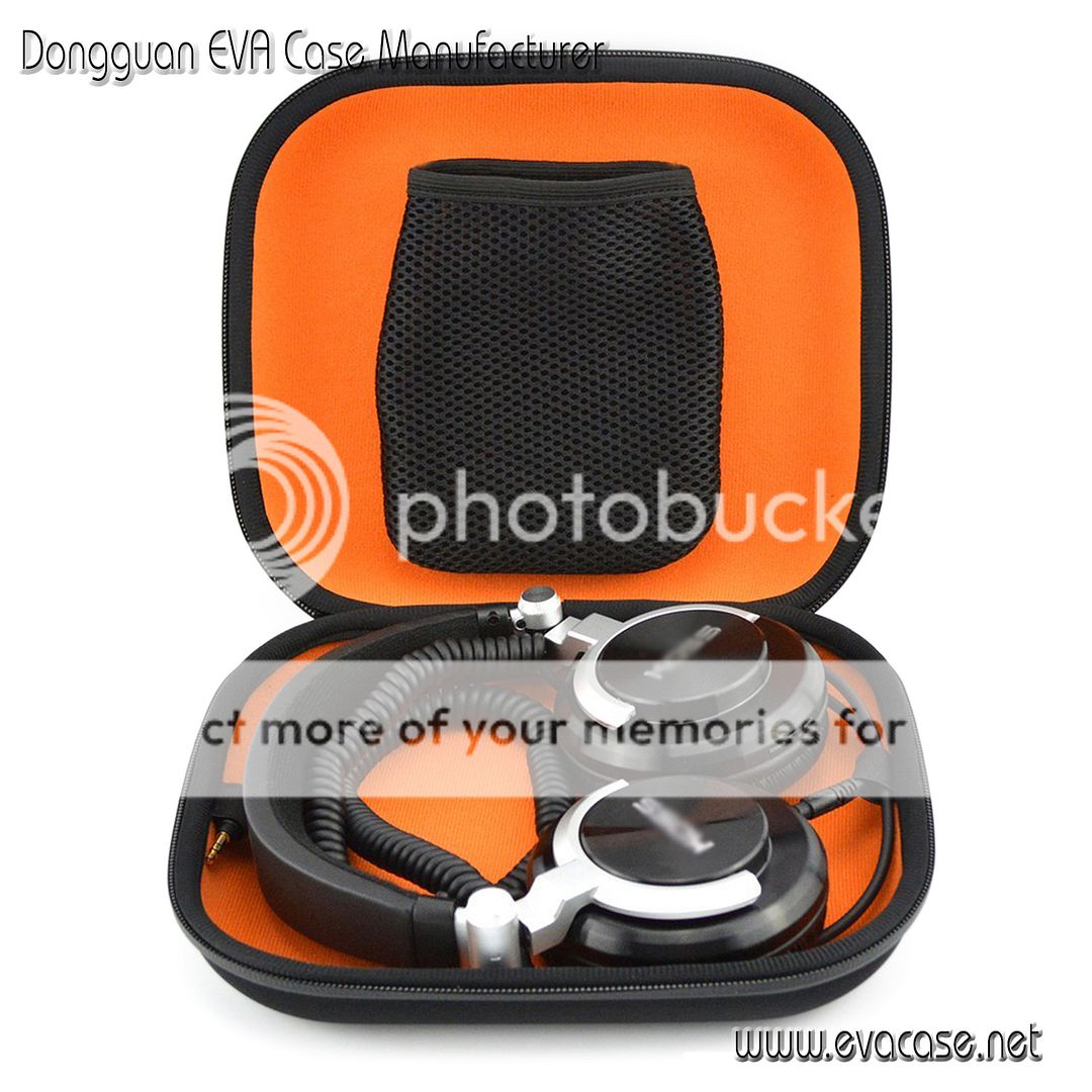 Molded over ear headphone case smooth Nylon with orange velvet lining